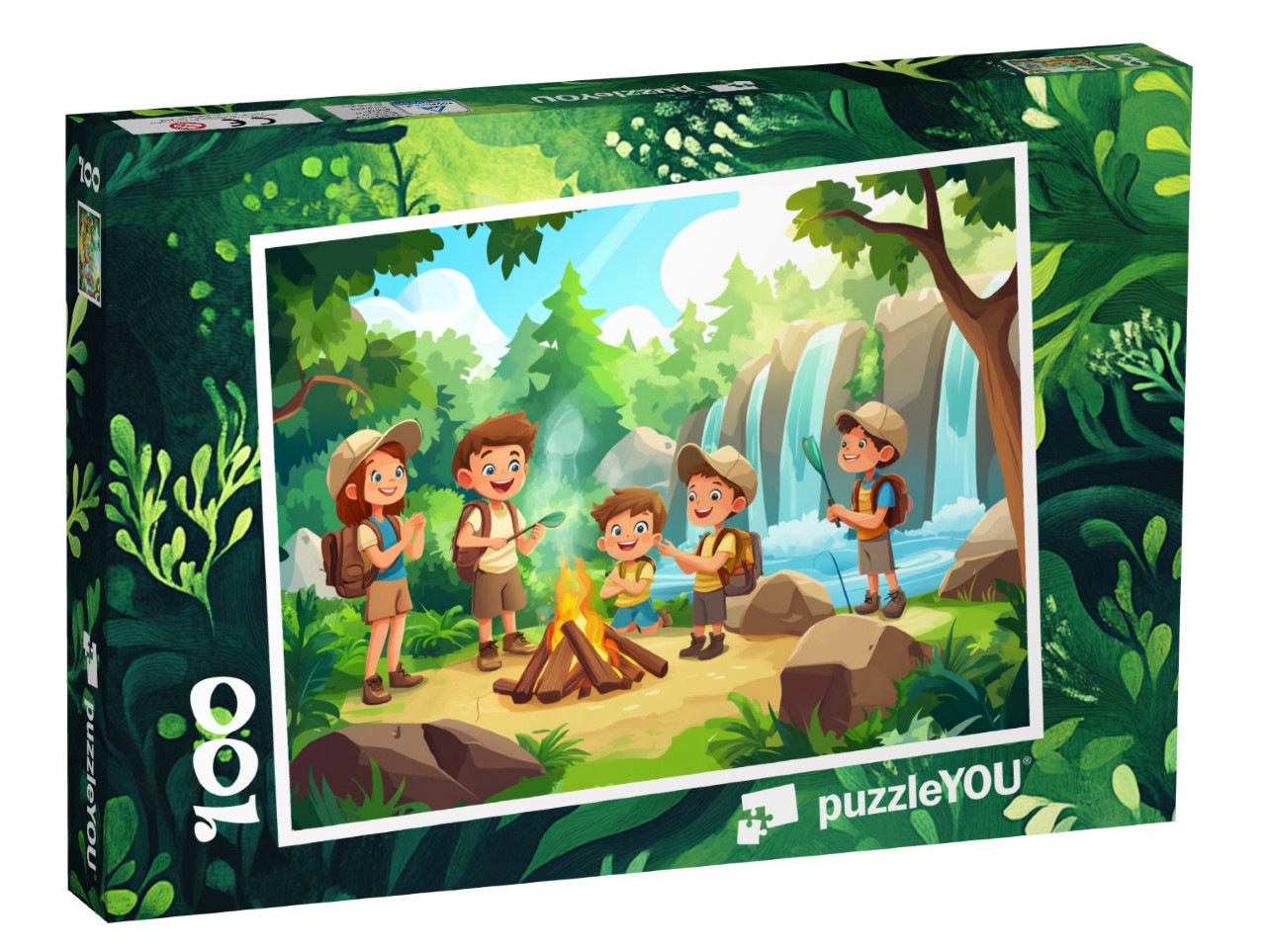 Puzzle 100 Teile „Mutige Freunde im Zeltlager“