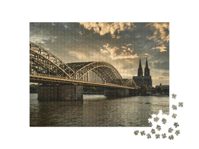 Puzzle 1000 Teile „Kölner Dom bei Sonnenuntergang mit Rhein, Nordrhein-Westfalen, Deutschland“