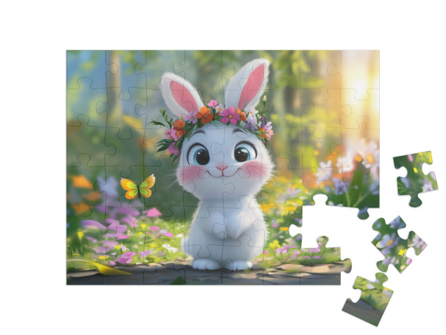 Puzzle 48 Teile „Hoppelhase sucht sein Nest“