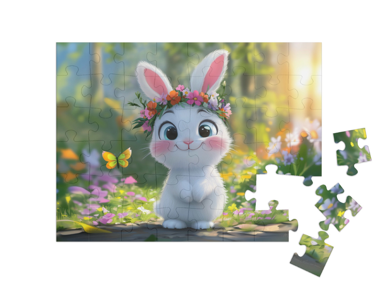 Puzzle 48 Teile „Hoppelhase sucht sein Nest“