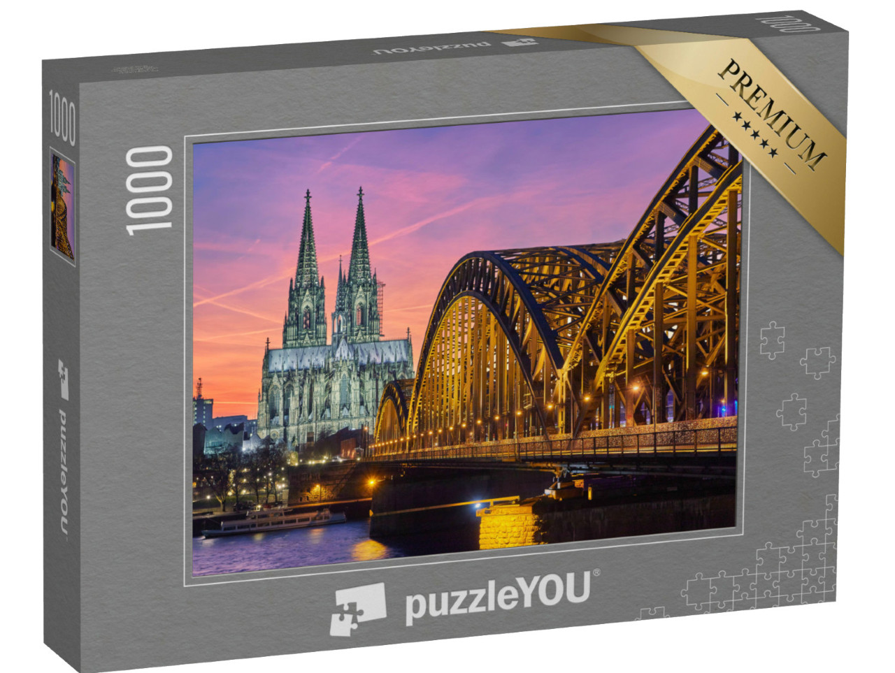 Puzzle 1000 Teile „Kölner Dom und Hohenzollernbrücke bei Sonnenuntergang“