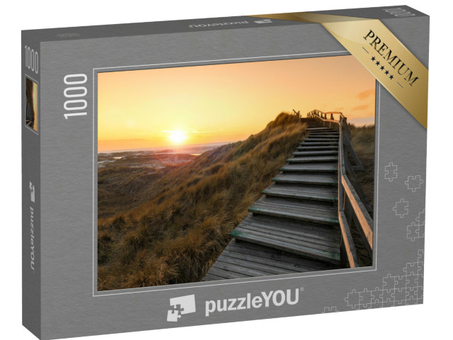 Puzzle 1000 Teile „Holztreppe über die Dünen von Amrum im Abendlicht“