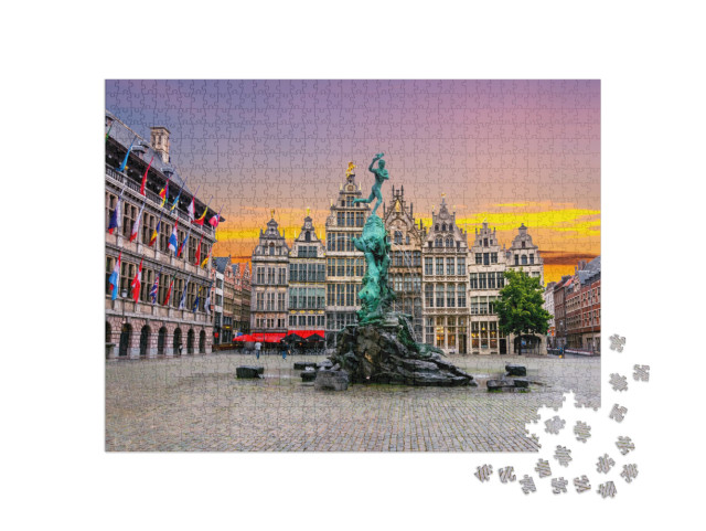 Puzzle 1000 Teile „Brabo-Brunnen auf dem Marktplatz im Zentrum von Antwerpen, Belgien“