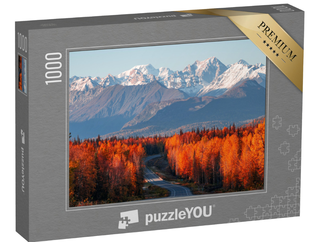 Puzzle 1000 Teile „Blick auf Denali, Mt. Foraker und die Alaska Range vom Parks Highway“