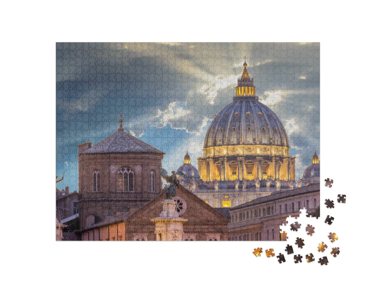 Puzzle 1000 Teile „Spektakulärer Sonnenuntergang über der Petersbasilika, Vatikan, Rom“