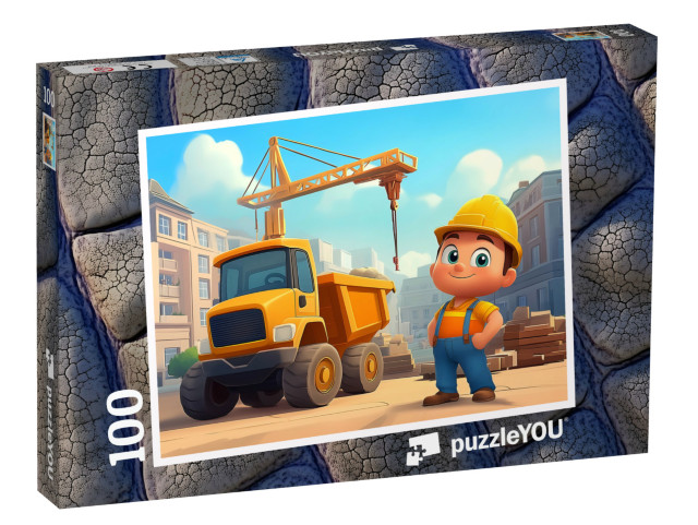 Puzzle 100 Teile „Der fröhliche Bauarbeiter und sein Baustellenfahrzeug“