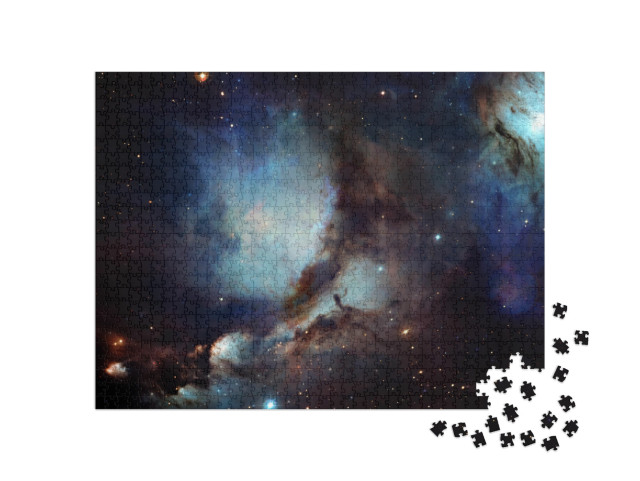 Puzzle 1000 Teile „Leuchtend blaue Sternteilchenbewegung auf schwarzem Hintergrund, Sternlichtnebel in der Galaxie im Universum“