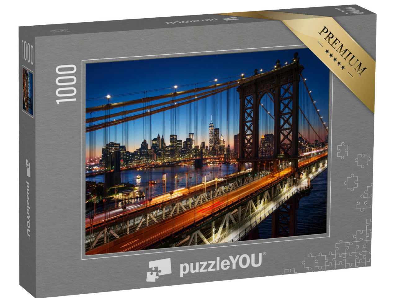 Puzzle 1000 Teile „Sonnenuntergang über Manhattan mit Brooklyn Bridge, USA“
