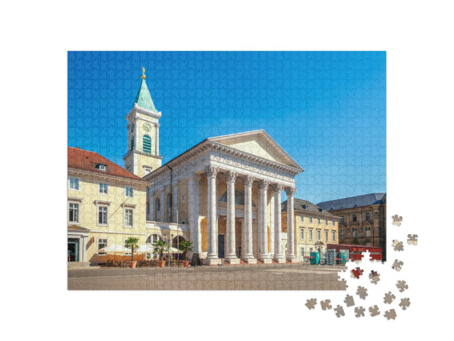 Puzzle 1000 Teile „Stadtkirche am Marktplatz in Karlsruhe, Deutschland“