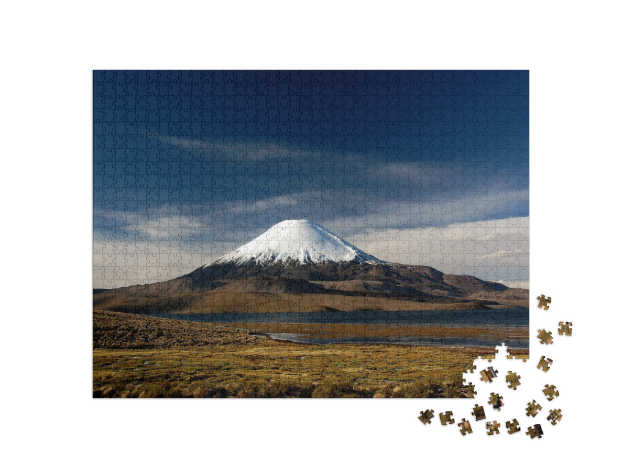 Puzzle 1000 Teile „Majestätischer Vulkan Parinacota und Lago Chungara, Nationalpark Lauca, Chile“