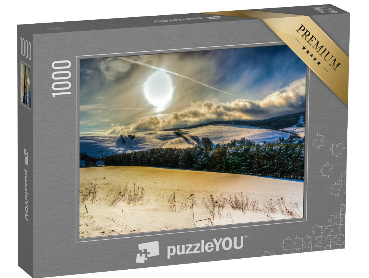Puzzle 1000 Teile „Wintersonne auf dem Fichtelberg in Sachsen“