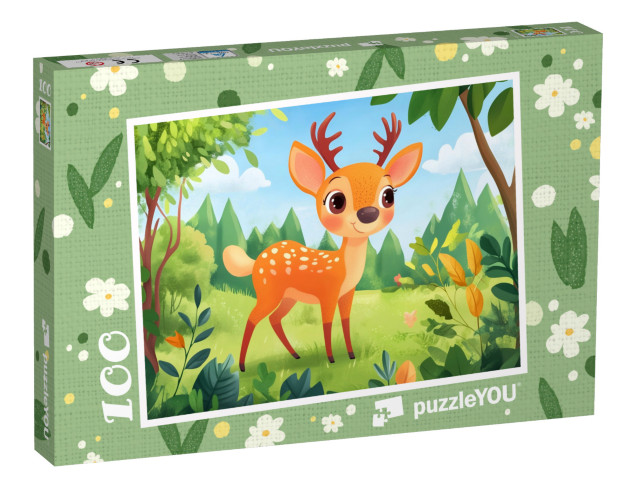 Puzzle 100 Teile „Auf der Wiese mit dem kleinen Rehkitz“