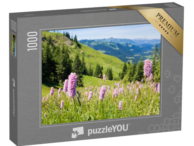 Puzzle 1000 Teile „Bayerische Alpen mit Bergblick und Wiesen im Allgäu“