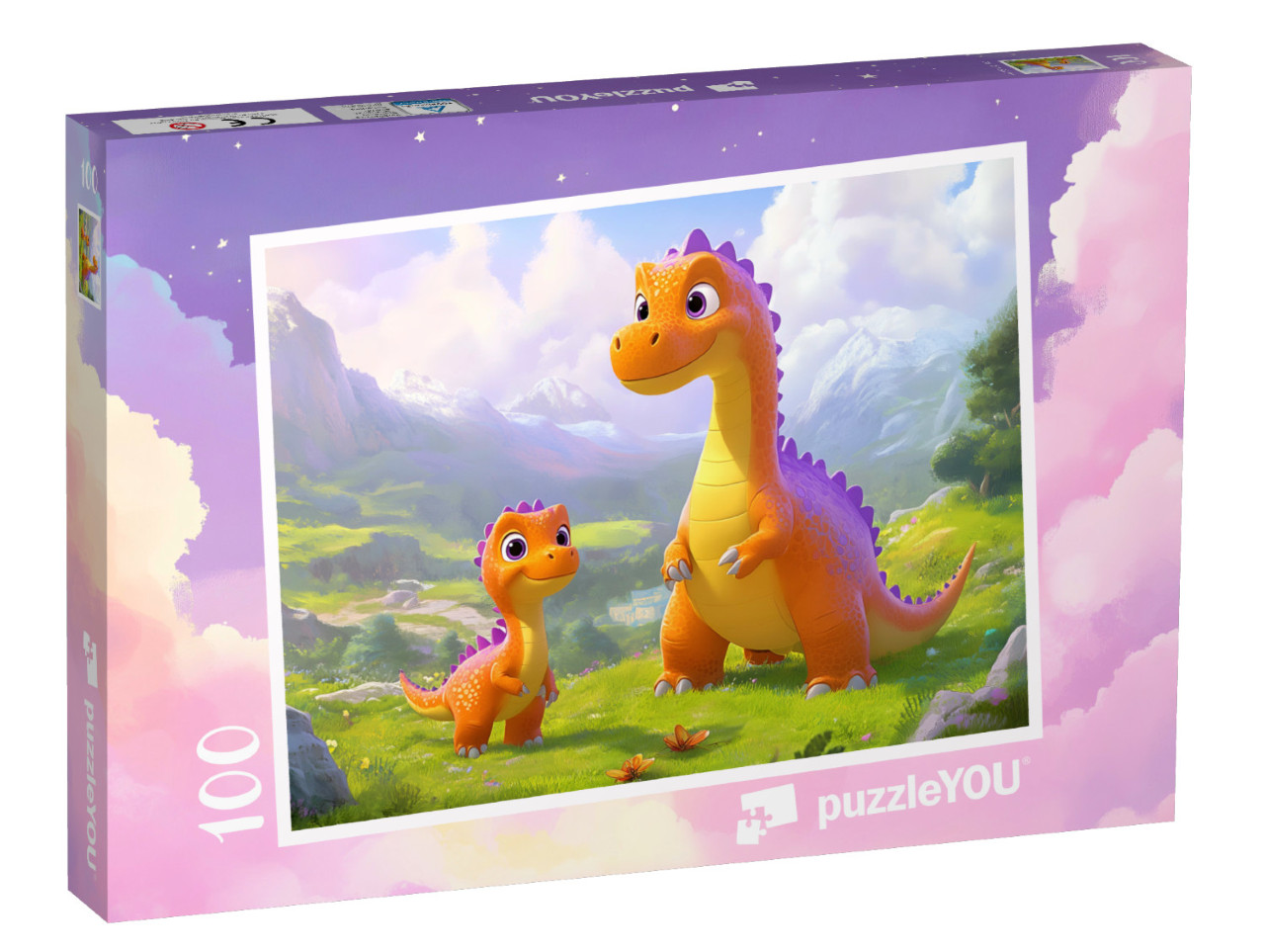 Puzzle 100 Teile „Mama und Baby Dino in den Bergen“