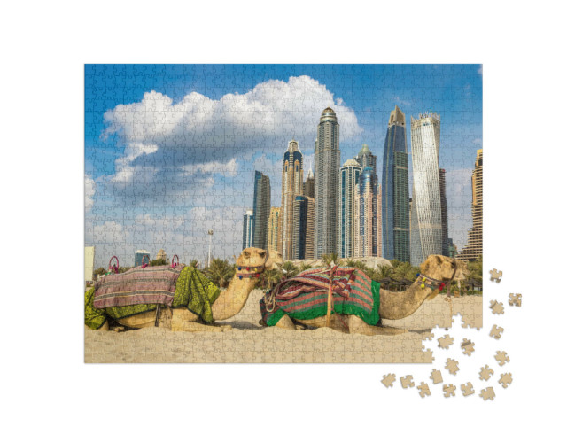 Puzzle 1000 Teile „Kamele vor der Dubai Marina“