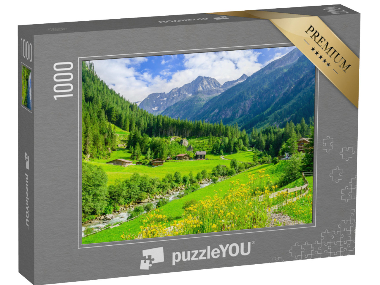 Puzzle 1000 Teile „Grüne Wiesen in den Zillertaler Alpen, Österreich“