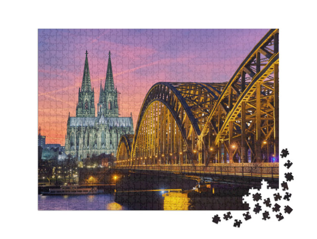 Puzzle 1000 Teile XXL „Kölner Dom und Hohenzollernbrücke bei Sonnenuntergang“