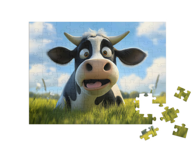 Puzzle 100 Teile „Die verdutzte Kuh macht Muh“