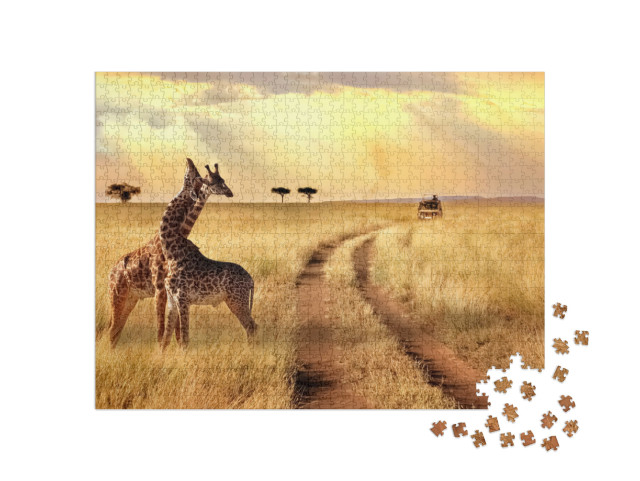 Puzzle 1000 Teile „Zwei Giraffen im Abendlicht“