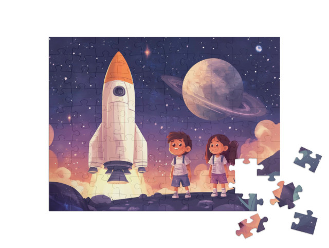 Puzzle 100 Teile „Die Astronauten-Kids und das Raumschiff der Träume“