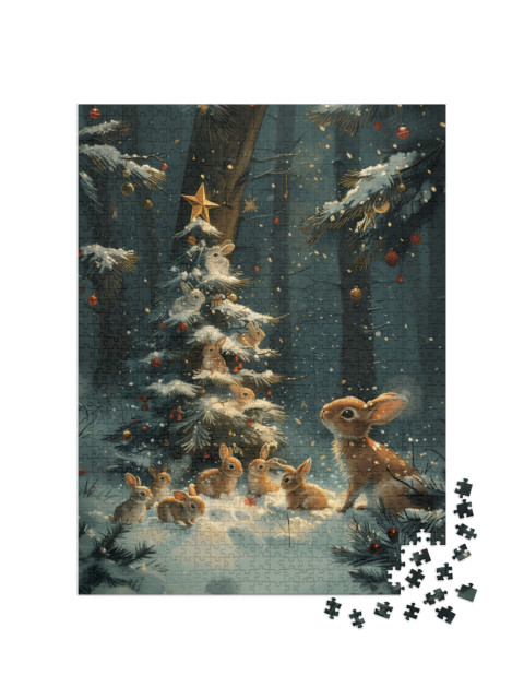 Puzzle 1000 Teile „Hasen im Weihnachtszauber“