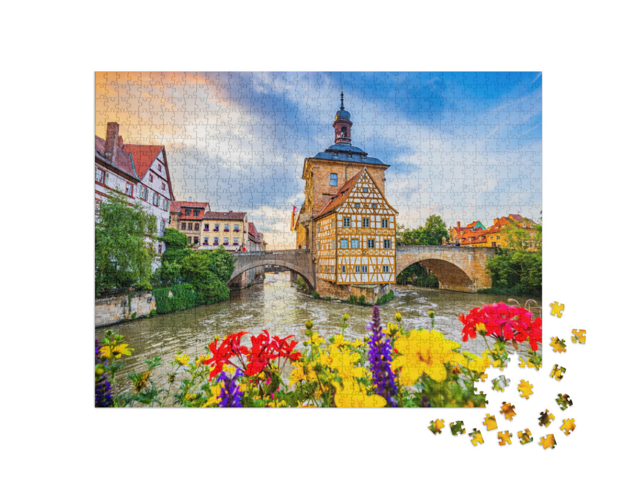 Puzzle 1000 Teile „Altes Rathaus von Bamberg mit zwei Brücken über die Regnitz, Bayern“