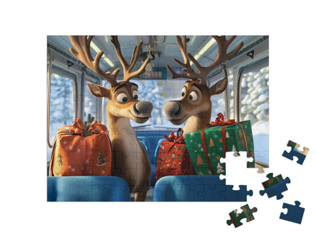 Puzzle 100 Teile „Die Rentiere fahren Geschenke aus“