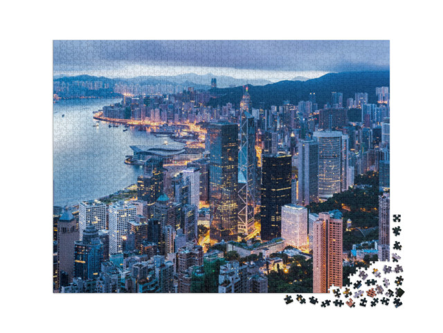 Puzzle 2000 Teile „Hongkong in der Dämmerung“