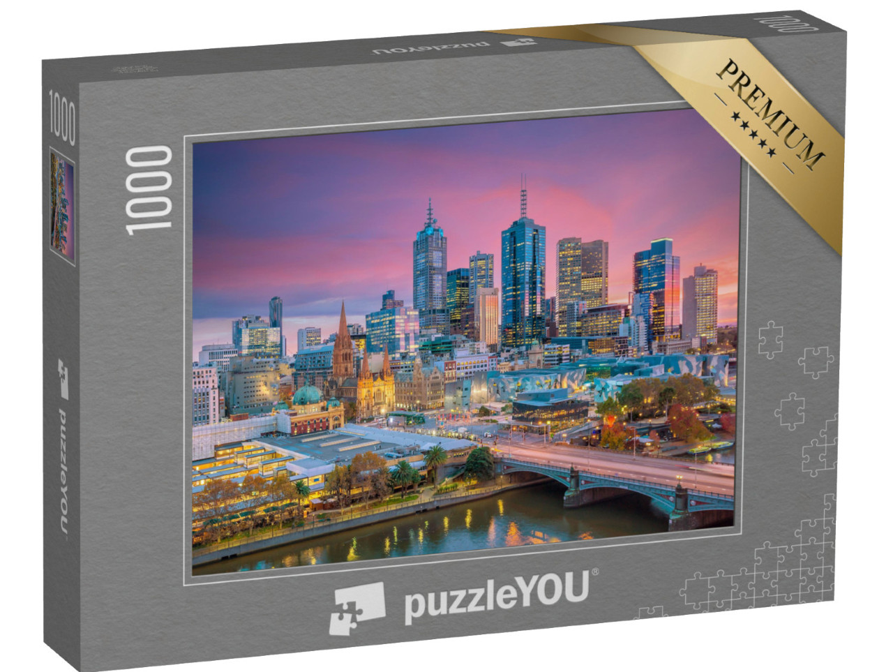 Puzzle 1000 Teile „Skyline von Melbourne am Abend, Australien“