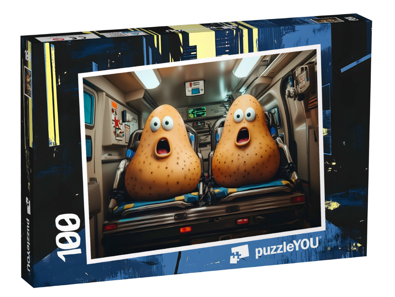 Puzzle 100 Teile „Die verrückte Kartoffel-Rettungsfahrt“