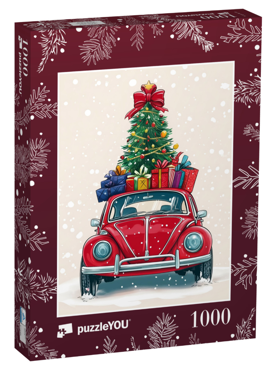 Puzzle 1000 Teile „Rotes Auto, vollbeladen mit Geschenken“