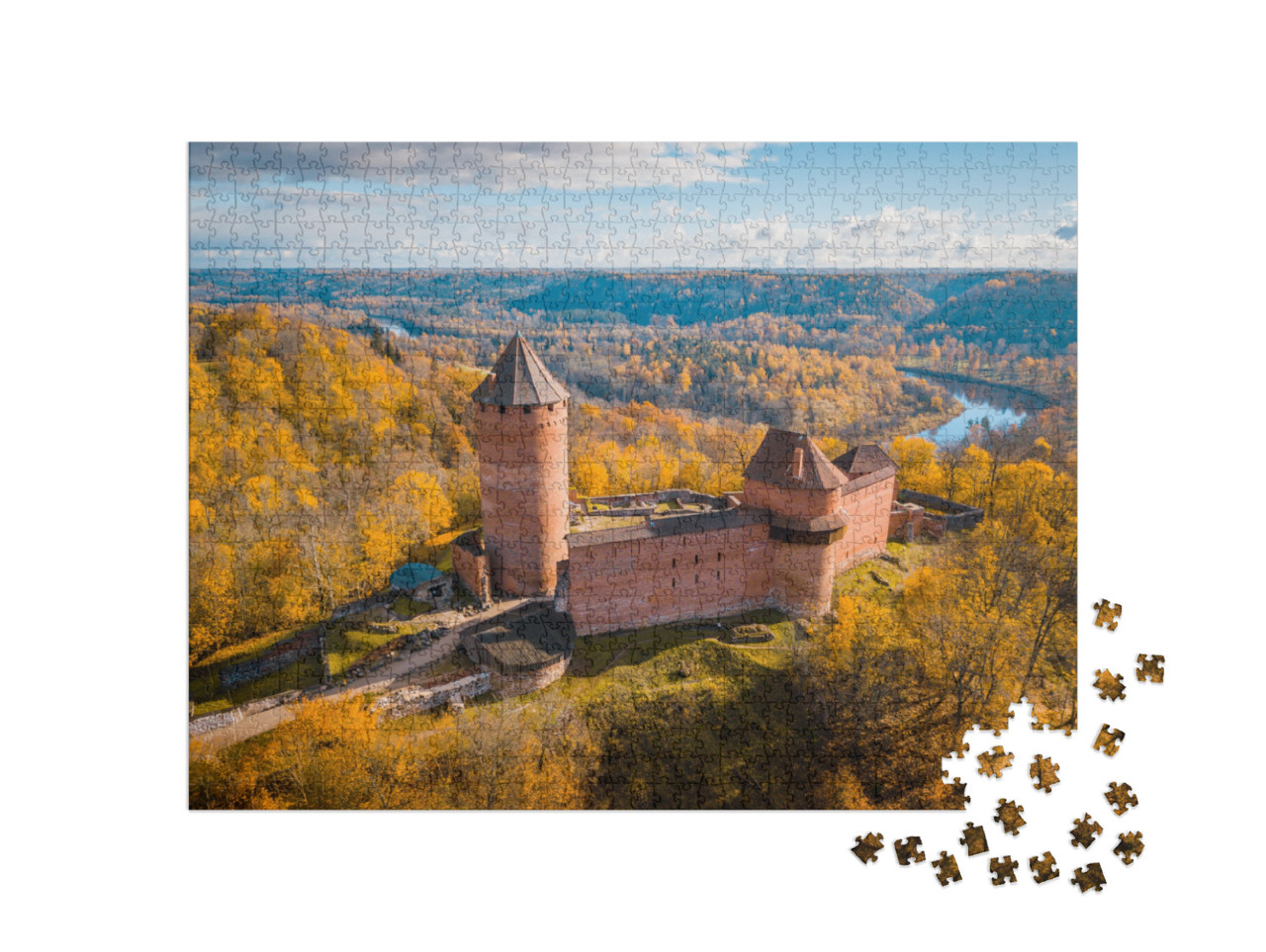 Puzzle 1000 Teile „Sonnenuntergang über der Burg Turaida, Sigulda, Lettland“