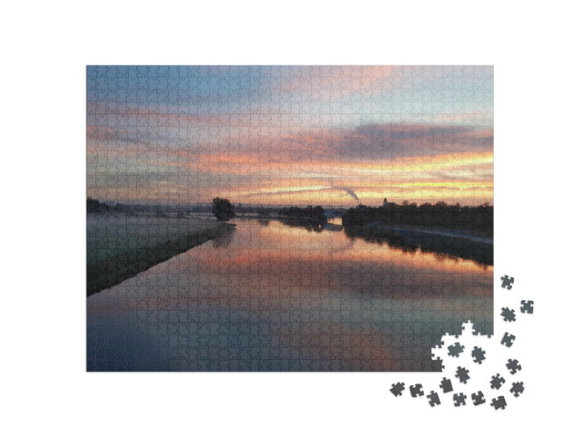 Puzzle 1000 Teile „Sonnenaufgang in Dresden, Blick über die Elbe in der Morgensonne“
