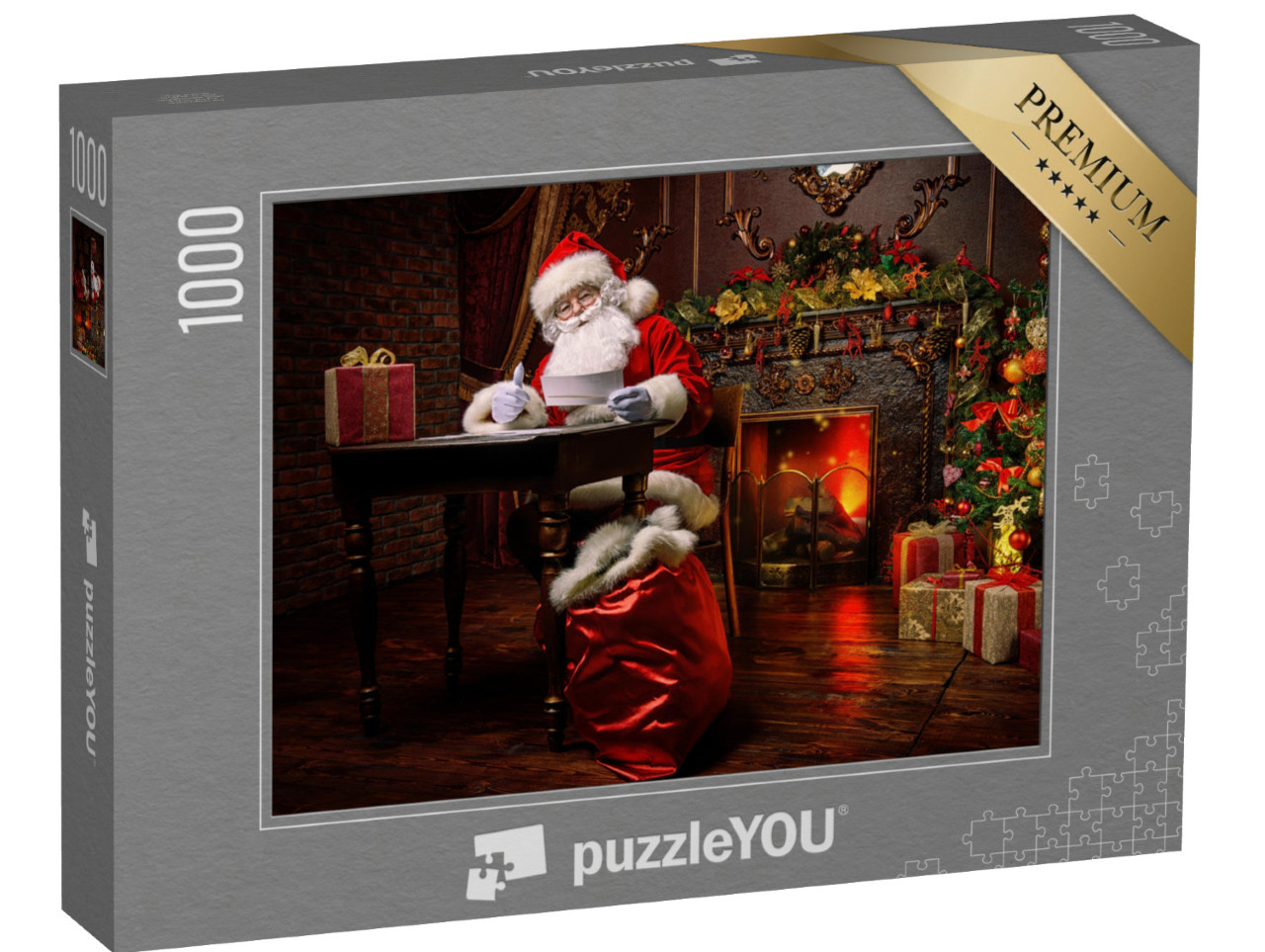 Puzzle 1000 Teile „Weihnachtsmann bereitet sich auf Weihnachten vor, Wunschzettel“