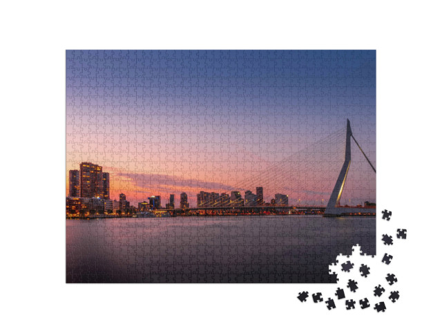Puzzle 1000 Teile „Stadtbild mit Erasmusbrug: Skyline von Rotterdam, Niederlande“