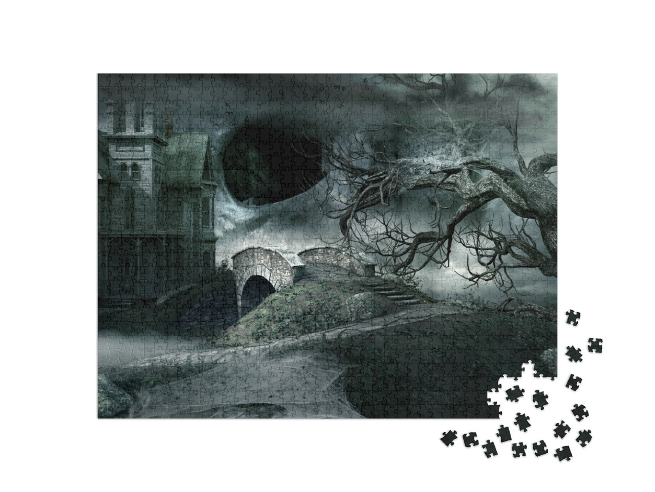 Puzzle 1000 Teile „Gothic-Illustration: Verlassenes Haus“