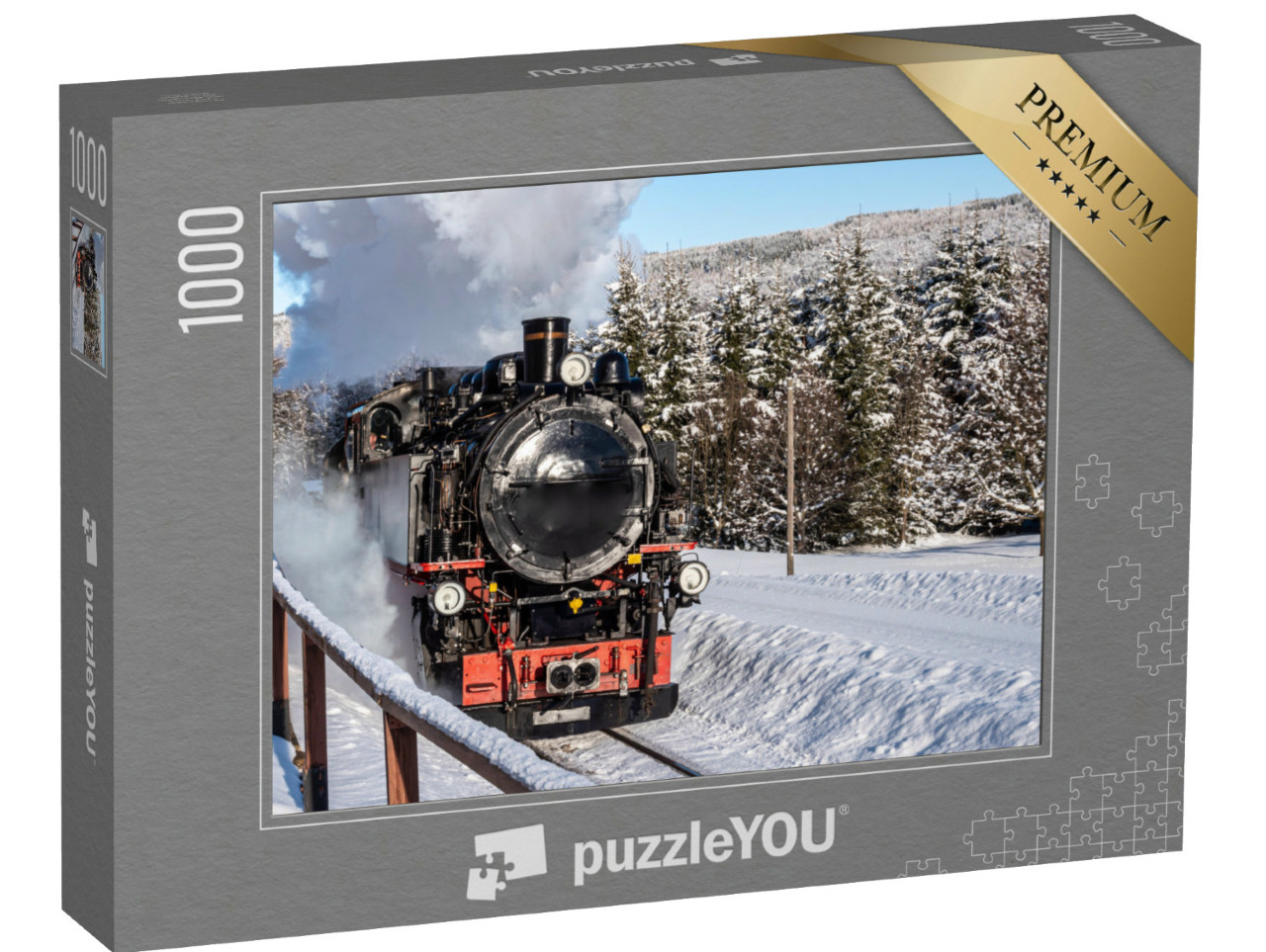 Puzzle 1000 Teile „Historische Dampflokomotive im winterlichen Erzgebirge“