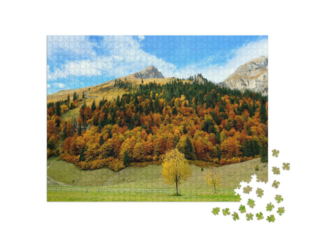 Puzzle 1000 Teile „Großer Ahornboden mit herbstlichen Ahornbäumen, Tirol“