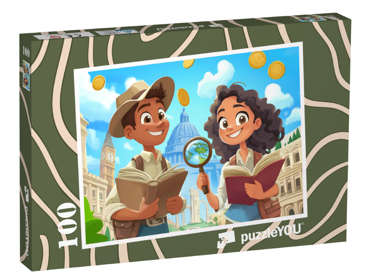 Puzzle 100 Teile „Zwei Entdecker auf Abenteuerreise durch Europa“