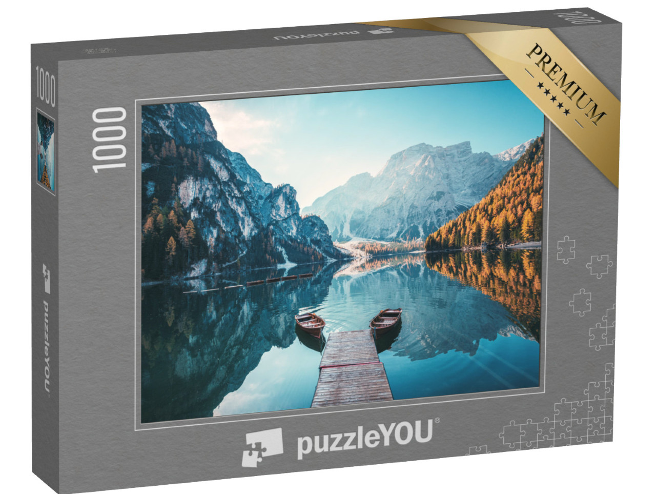 Puzzle 1000 Teile „Boote auf dem Pragser Wildsee in den Dolomiten, Südtirol, Italien“