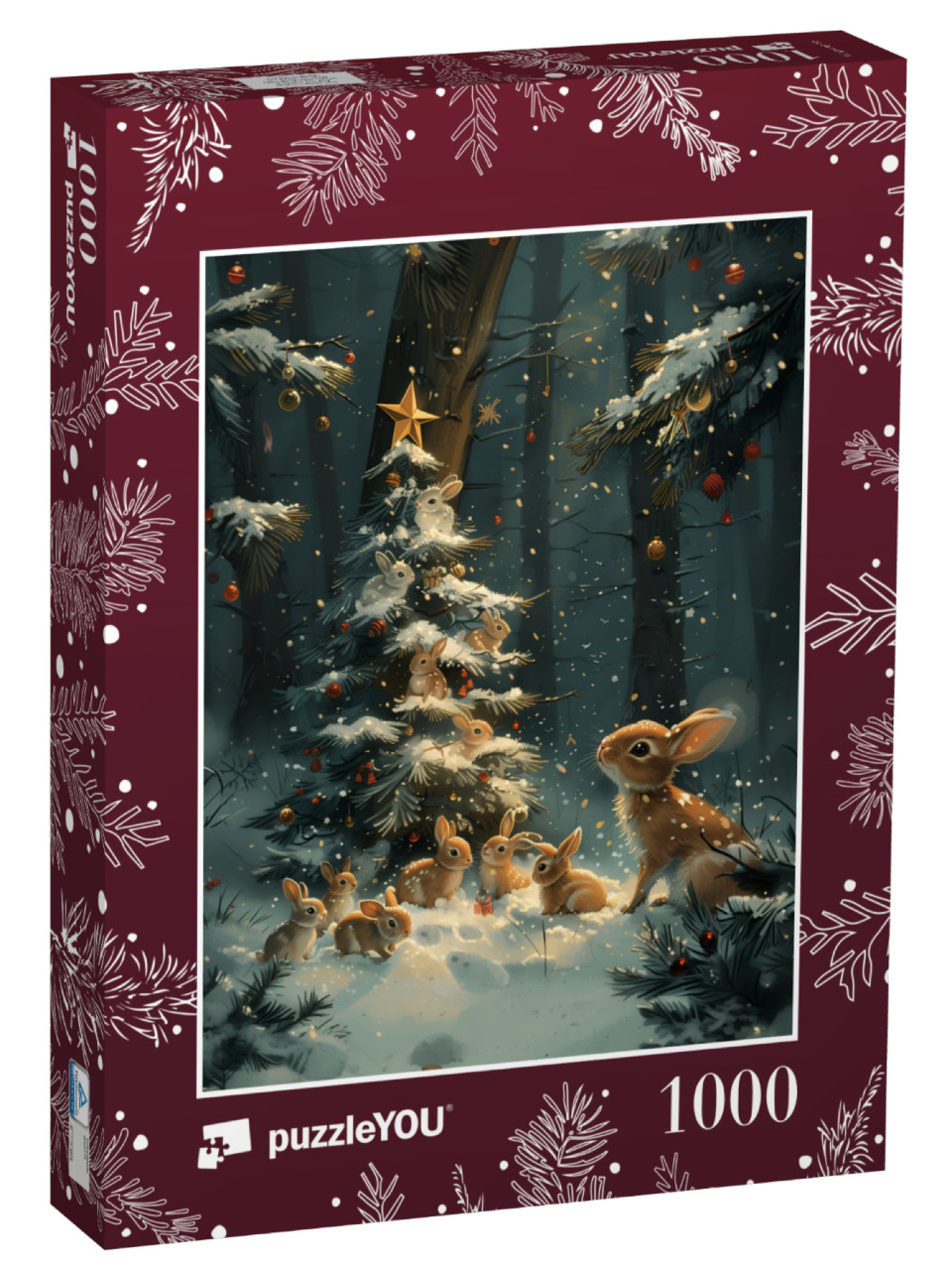 Puzzle 1000 Teile „Hasen im Weihnachtszauber“