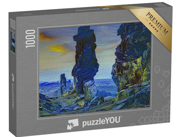 Puzzle 1000 Teile „im Kunst-Stil von van Gogh, Sternennacht - Teufelsmauer im Harz, Deutschland“