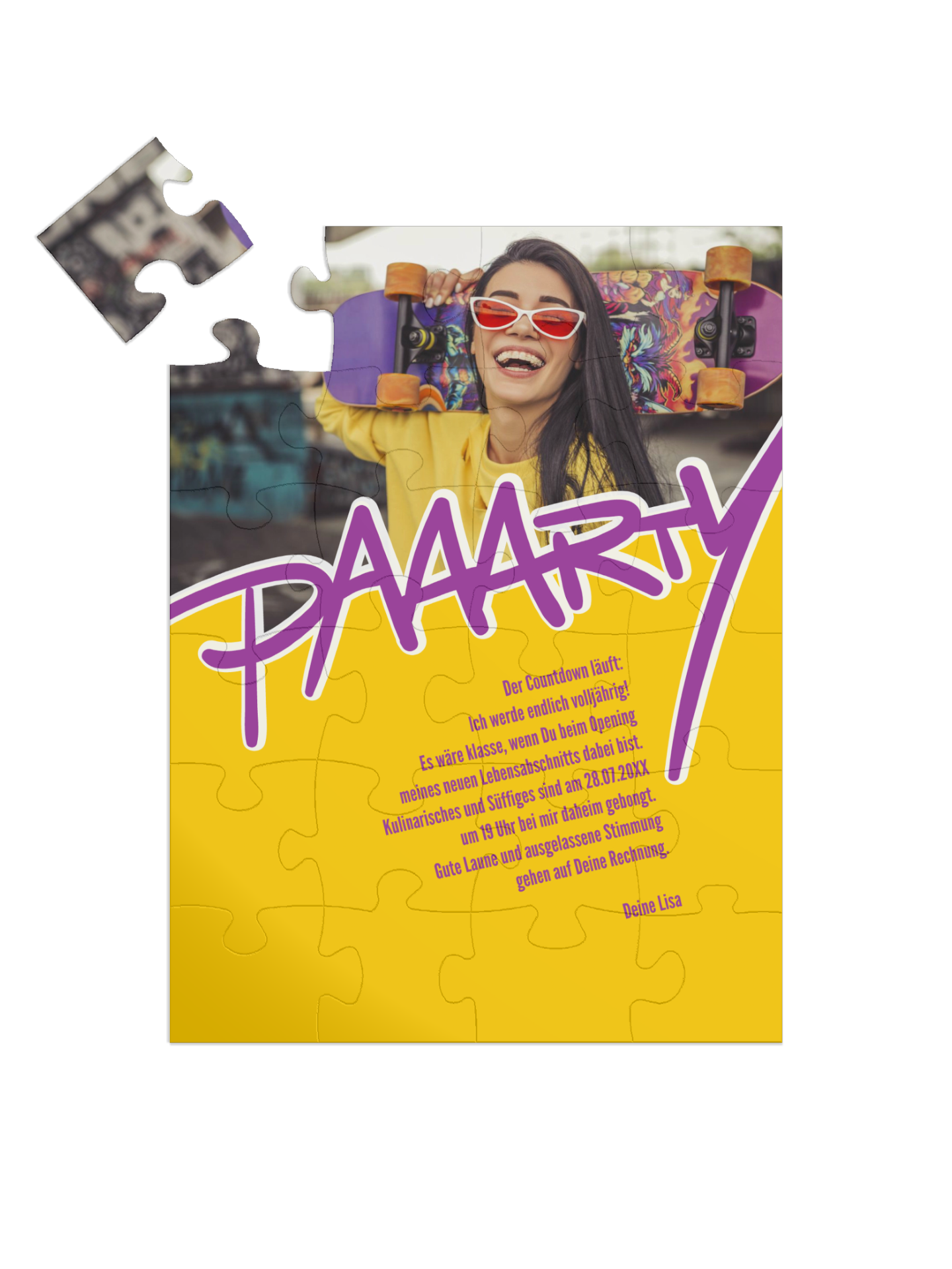"PAAARTY 18" in Hochformat gelb