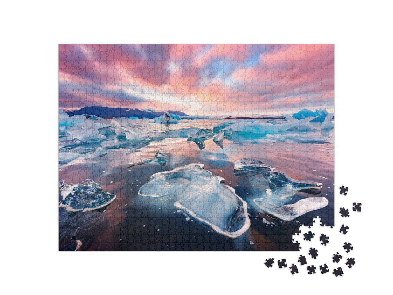 Puzzle 1000 Teile „Unglaubliche Landschaft mit Eisbergen in der Gletscherlagune Jokulsarlon, Island“