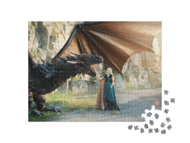 Puzzle 1000 Teile „Märchenprinzessin mit ihrem Drachen“
