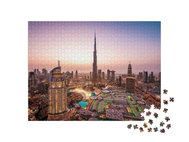 Puzzle 1000 Teile „Schöne Skyline von Dubai bei Nacht, Lichter der Stadt“