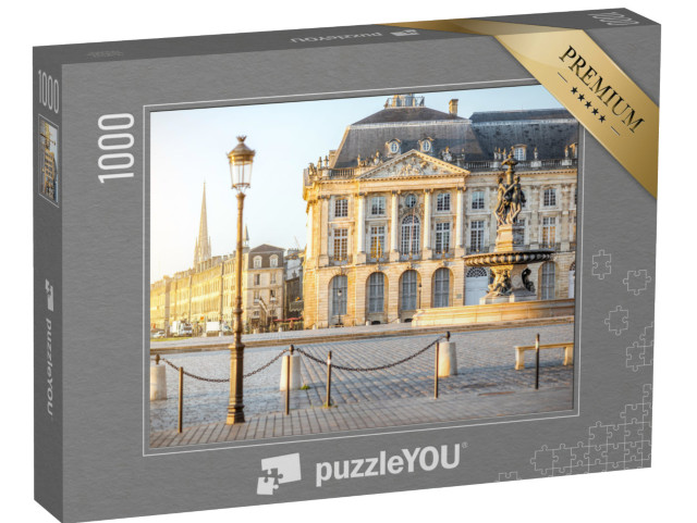 Puzzle 1000 Teile „Blick auf den berühmten La Bourse Platz mit Brunnen am Morgen in Bordeaux City, Frankreich“