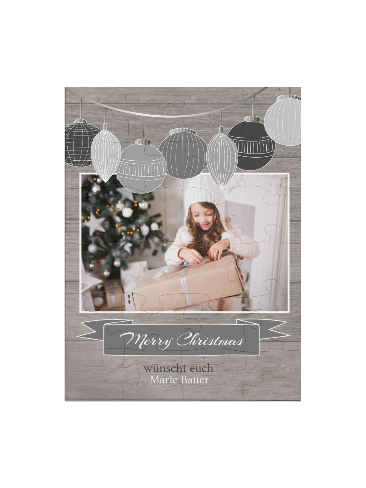 "Christmasballs" in Hochformat grau
