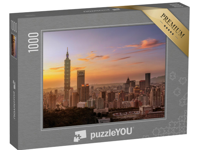 Puzzle 1000 Teile „Wunderschöner Sonnenuntergang in Taipeh, Abenddämmerung in Taiwan“