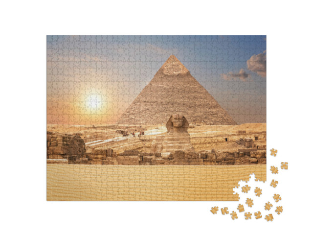Puzzle 1000 Teile „Blick auf Sphinx und Pyramide, Ägypten“